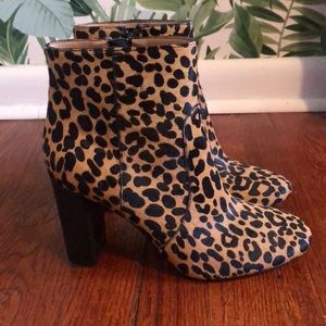 Banana Republic calf hair leopard print booties